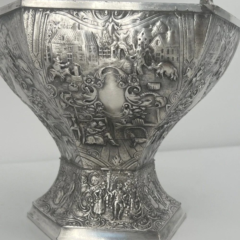 International Silver Co Antique Wedding Basket Silverplate Repousse Ornate Tall